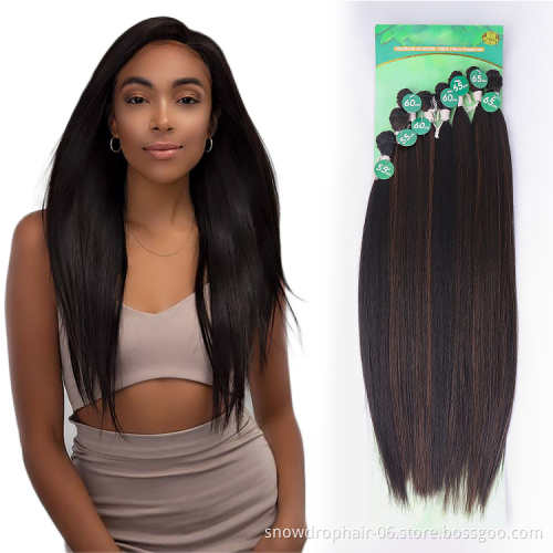 Top Quality Bone Straight  Piano Color Yaki Bouncy Curly Hand Tied Weft Hair Extension Bundles Weavons Synthetic Hair Weft